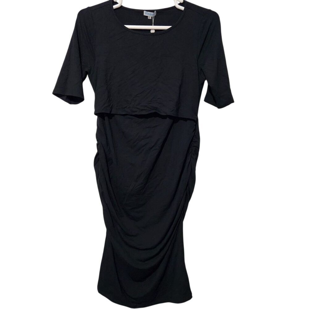 Pokkori Kimi Kai Maternity Dress Size XL Black Stretch Short Sleeve.